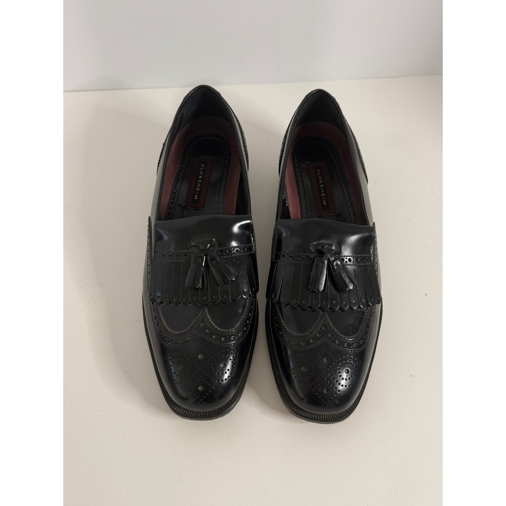 Florsheim Mens Black Leather Kiltie Tassel Wingtip Brogue Loafers Size 10
